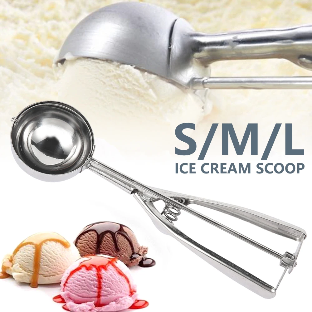 

1Pcs Ice Cream Scoop Stainless Steel Spoon Kitchen Ice Cream Mashed Jelly Yogurt Cookies Spring Handle Scoop Kitchen Accessories