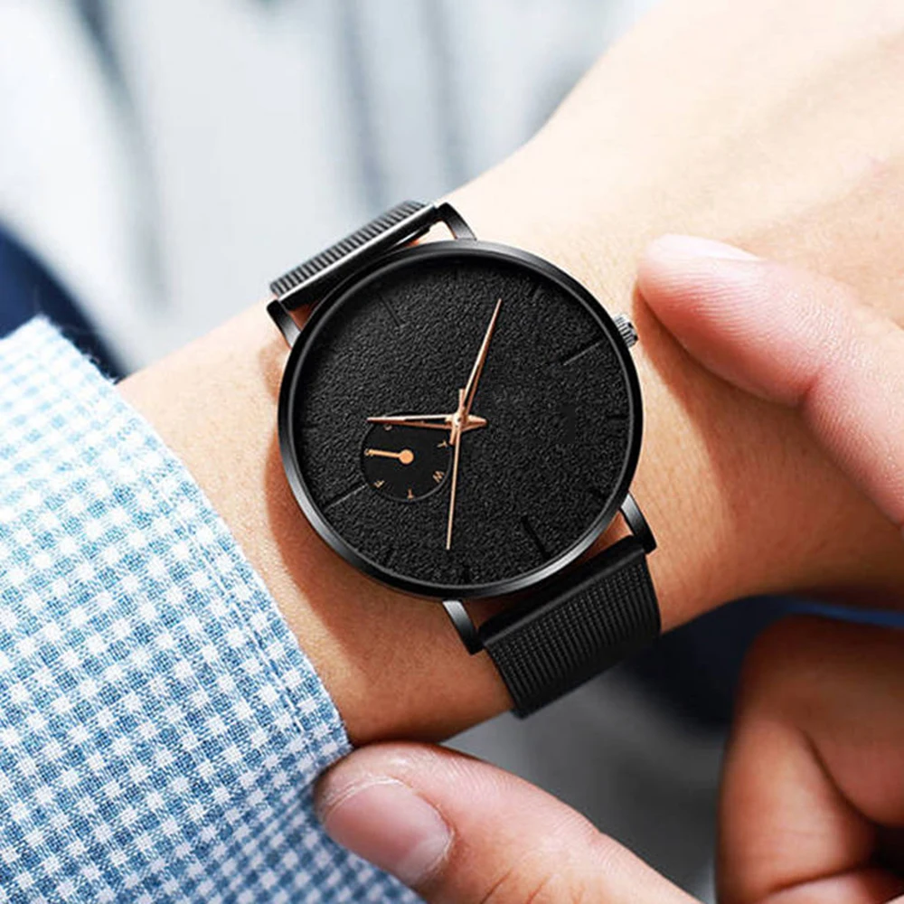 Men's Watch Sports Fashion Casual Ultra-thin Stainless Steel Case Net Belt with Quartz Business Gifts | Наручные часы