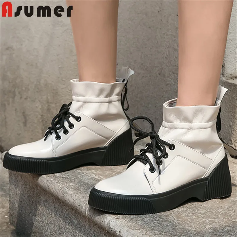 ASUMER/Лидер продаж женские ковбойские ботинки из натуральной кожи повседневная