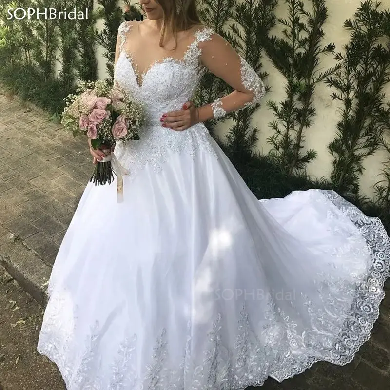 

New Arrival Bead Wedding Dress Vestidos de Noiva 2021 Ball Gown Waist Bride Dress Chapel Train Abiti da Sposa Vestido Branco