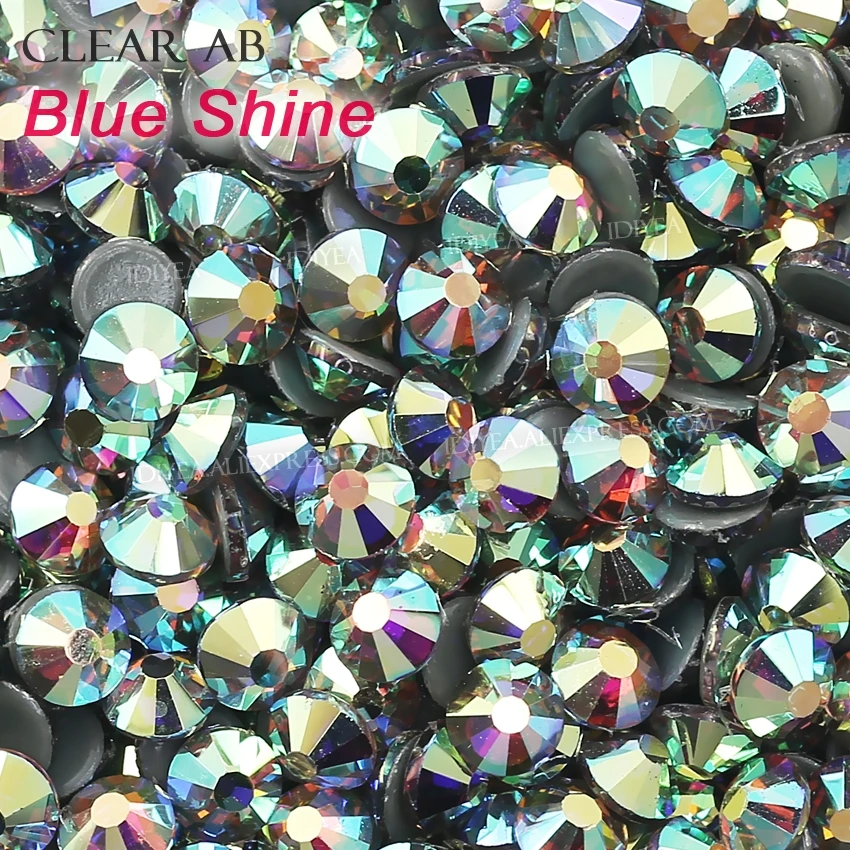 Прозрачные блестки AB Blue Shine Горячая фиксация с плоской спинкой из горного