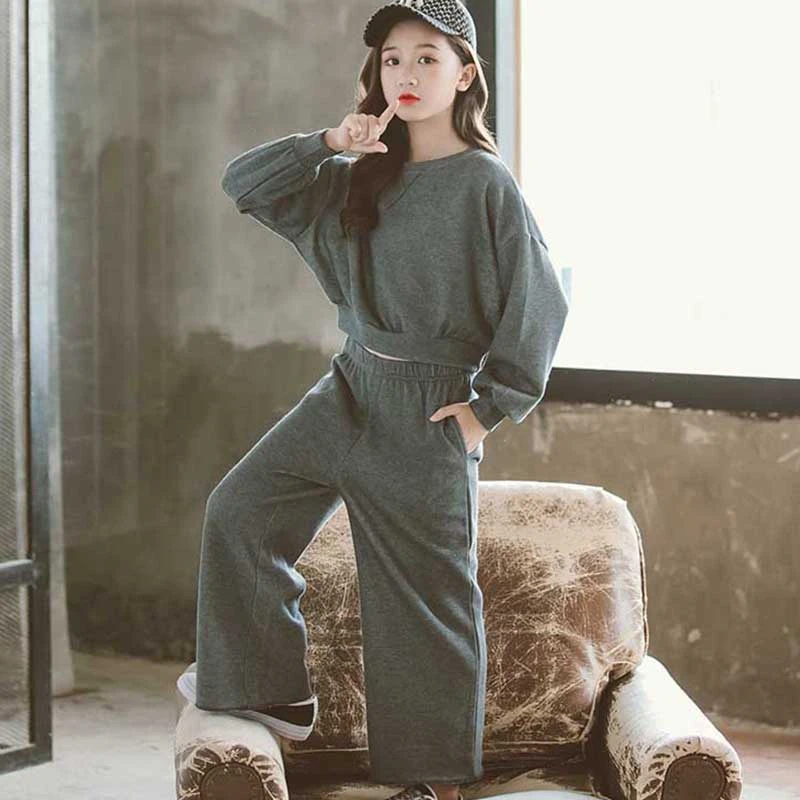 

Осень 2020, повседневный комплект из двух предметов для девочек-подростков, детские топы, толстовка и брюки, комплект, детский комплект одежды...