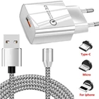 Магнитный USB-кабель для iPhone X, XS, 11 Pro MAX, Samsung A20, A30, A40, A3, A5, A9, A7 2018, Micro USB Type-C, Кабель-адаптер для быстрой зарядки