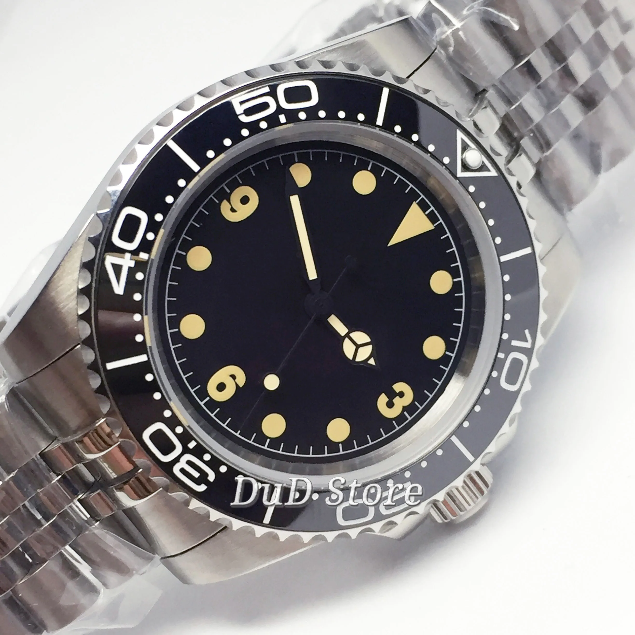 Bliger Новый 40mm бак для воды с Мужские часы сапфировым стеклом черный керамический
