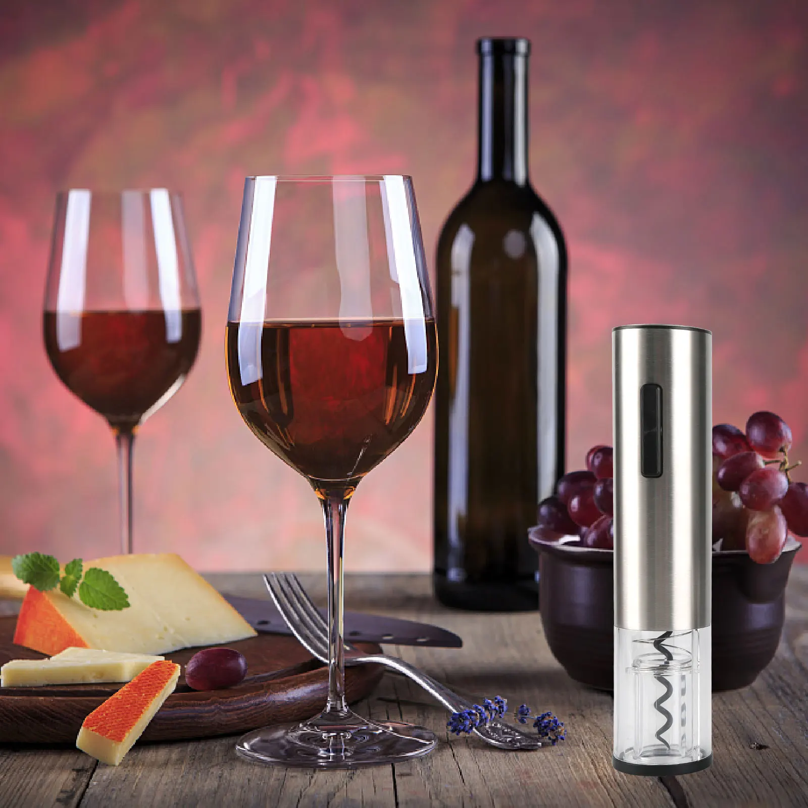 

Electric Wine Opener 4-in-1 Set Rechargeable Electric Automatic Wine Corkscrew with Foil Cutter Wine Pourer Vacuum Stopper