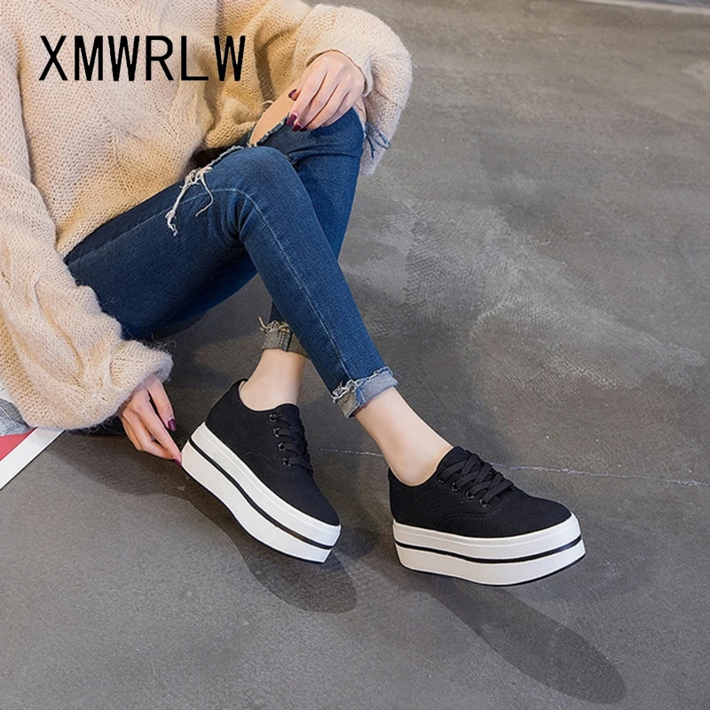 Женские массивные кроссовки Сезон весна лето 2020 года Дышащая парусиновая обувь