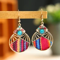 for women bohemian ethnic round hollow metal inlay rice bead earrings female indian jewelry 2021 cloth fabric colorful earrings