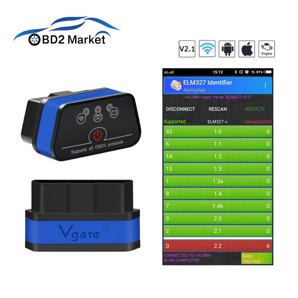Vgate icar2 elm 327 OBD2 сканер BT-беспроводной/Wi-Fi Φ ELM327 V2.1 для IOS/android/ПК с поддержкой J1850 Protol |
