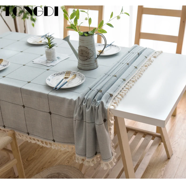 Скатерть TONGDI из Средиземноморского льна однотонная кружевная вышивка прочное