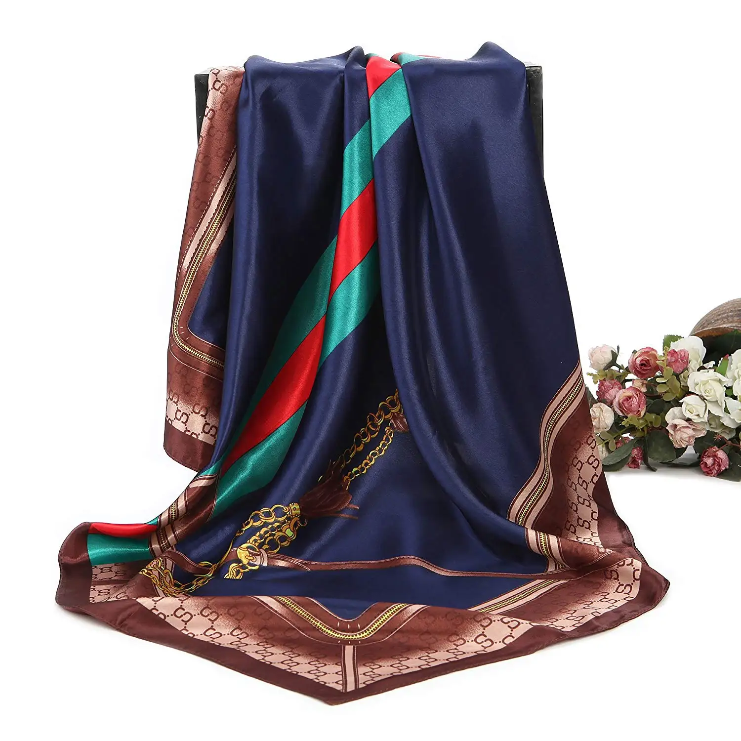 Модный Шелковый атласный шарф для женщин с принтом хиджаб шарфы 90*90 см квадратные