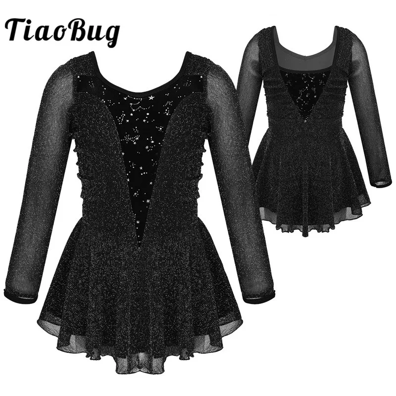 Детский Блестящий танцевальный костюм TiaoBug для девочек с длинными рукавами и