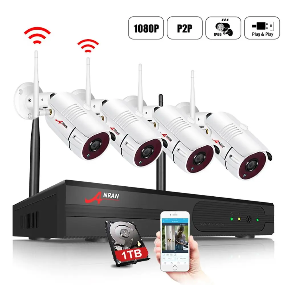 ANRAN, wifi, HD камера, система видеонаблюдения, 4CH, 1080 P, NVR, комплект, беспроводная видео камера безопасности, система дистанционного управления и просмотра