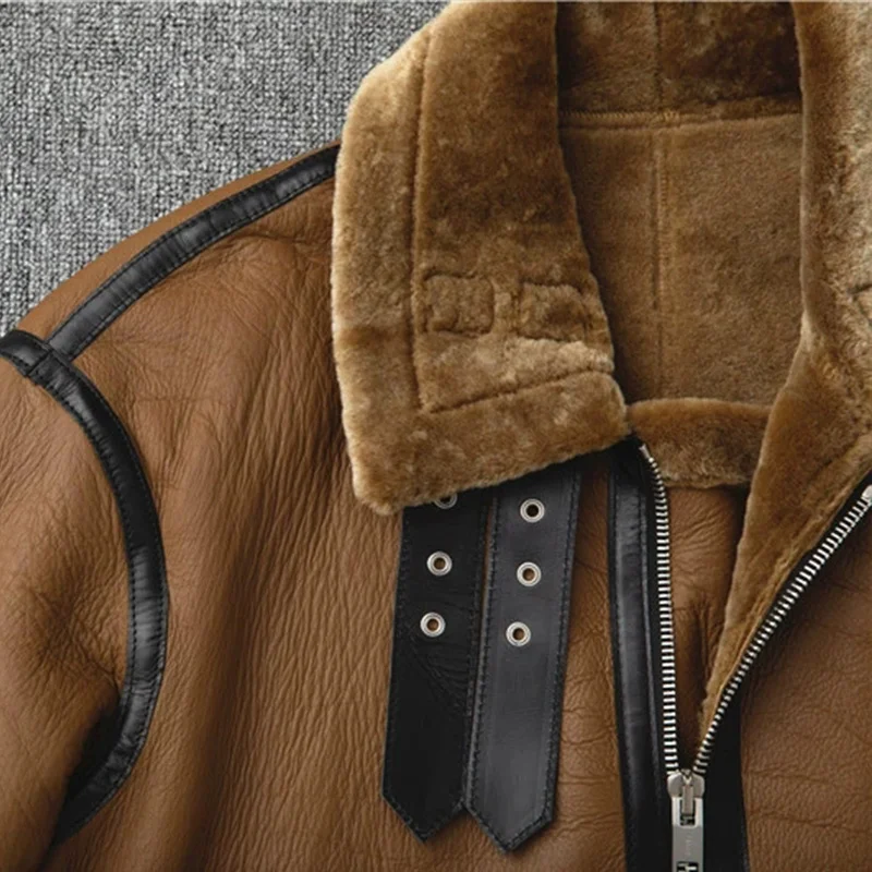 Мужская теплая куртка из натуральной кожи коричневая повседневная большого