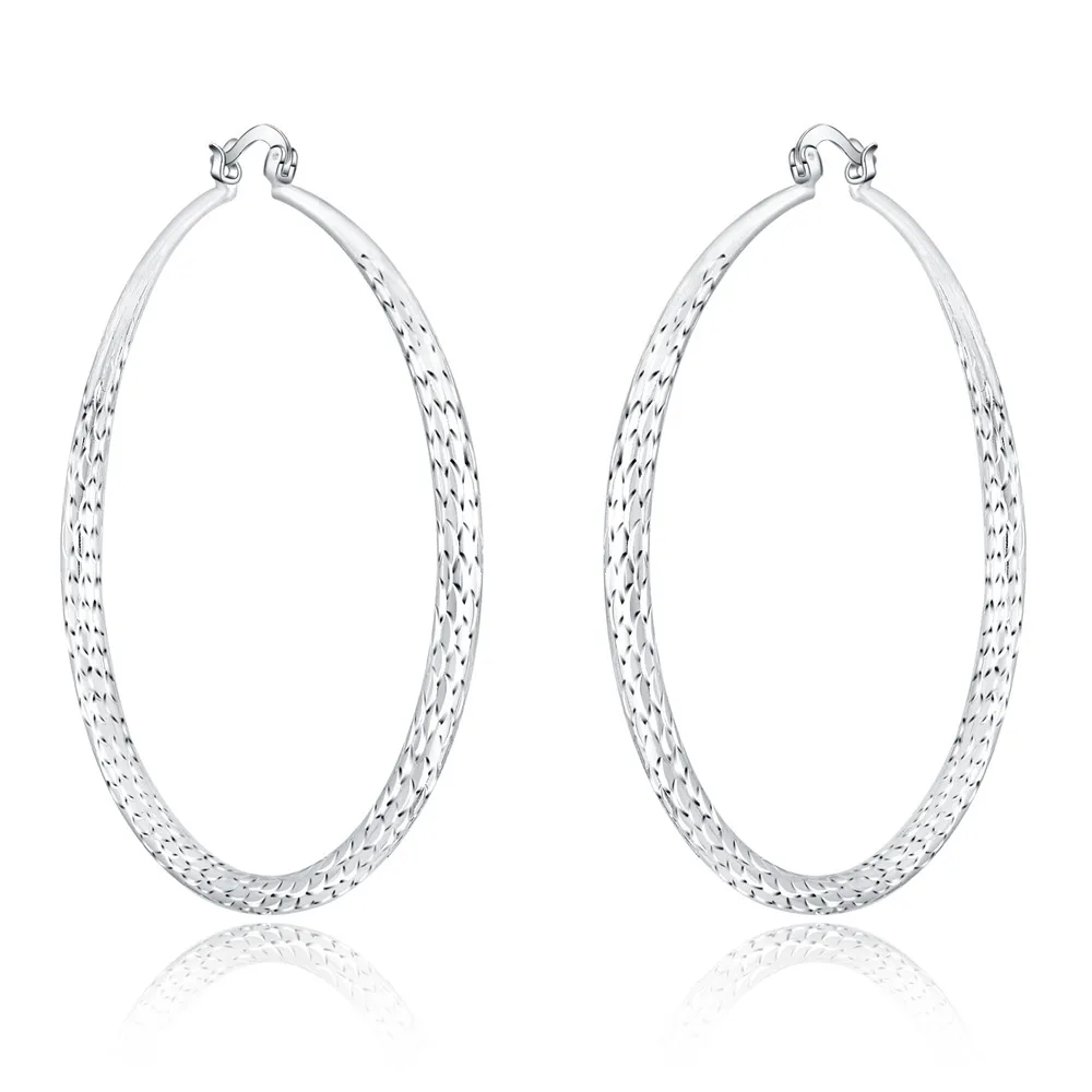 Серьги-кольцо женские из серебра 925 пробы с текстурой Большого Круга океанской