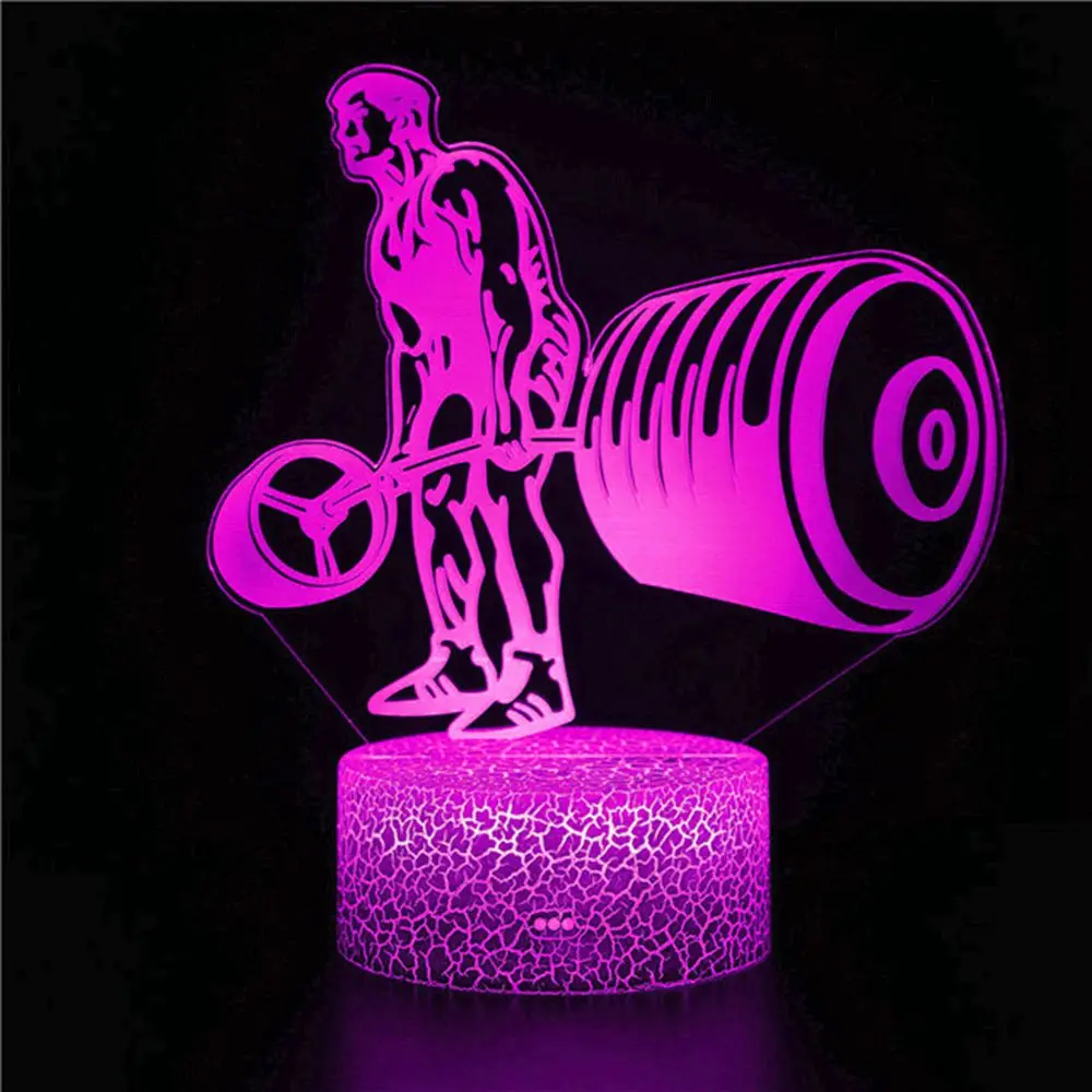 

3D night light for World Cup sports men's weightlifting bell bedroom Hercules desktop decoration decoration commemorative gi