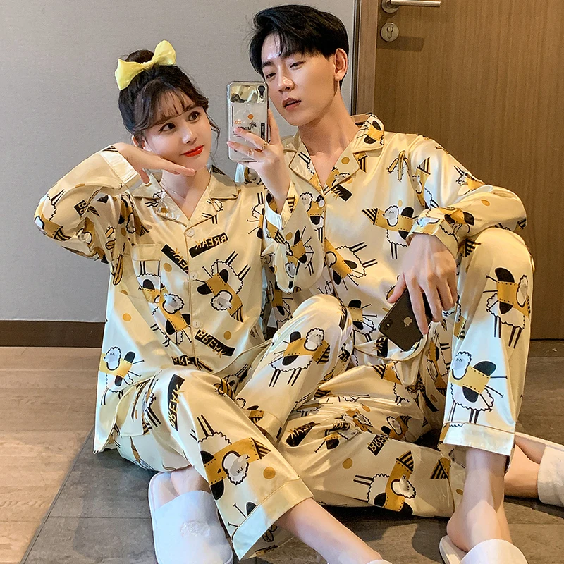 New Luxury Pajama set Satin Silk Pajamas Sets Couple Sleepwear Family Pijama Lover Night Suit Men & Women Casual Home Clothing