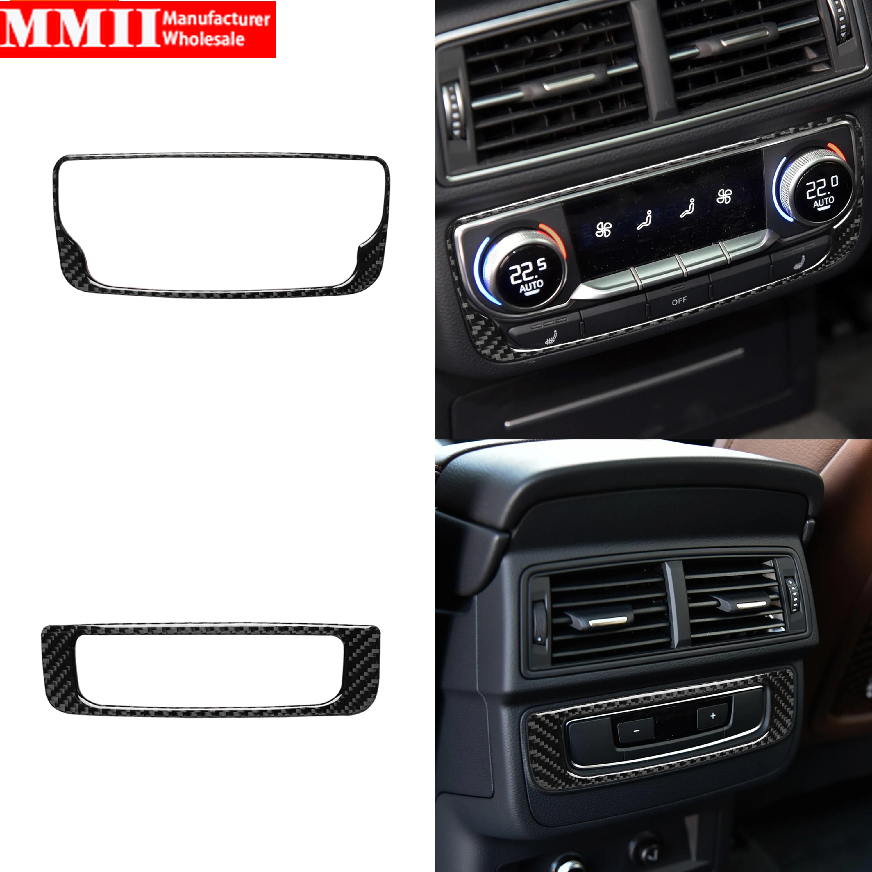 Carbon Fiber Stickers For Audi Q7 SQ7 4M 2016 2017 2018 2019 Rear AC Control Panel Button Frame Strip Interior Car Accessories