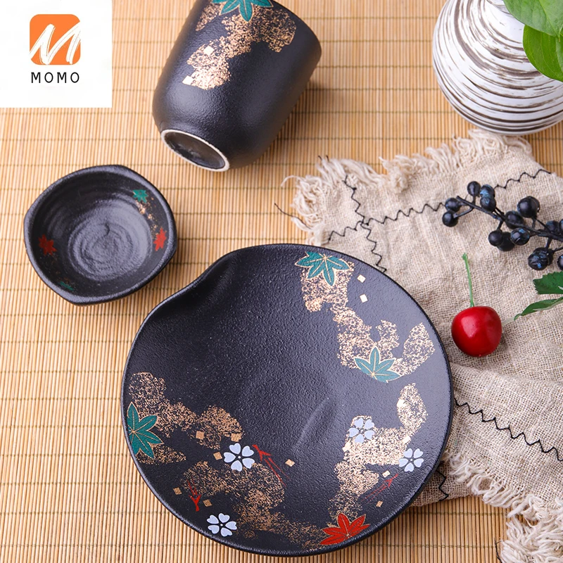 

Japanese-Style Cooking Cutlery Gold Color Roast Flower Porcelain Dinner Plate Water Cup Sauce Dish Household Shallow Plate
