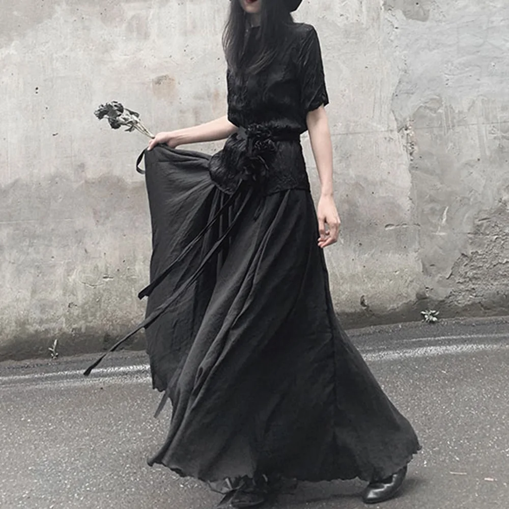 

Skirt Dark Black Long Skirt Women Japanese Skirt Gothic Style Tactical Skirt Women's Black New Fashionn Casual Female Wear