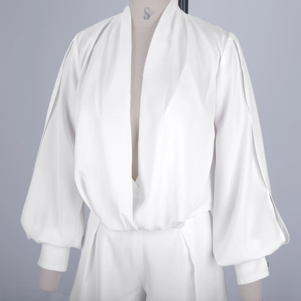 Белые облегающие комбинезоны с v образным вырезом и длинным рукавом Ocstrade HI1056