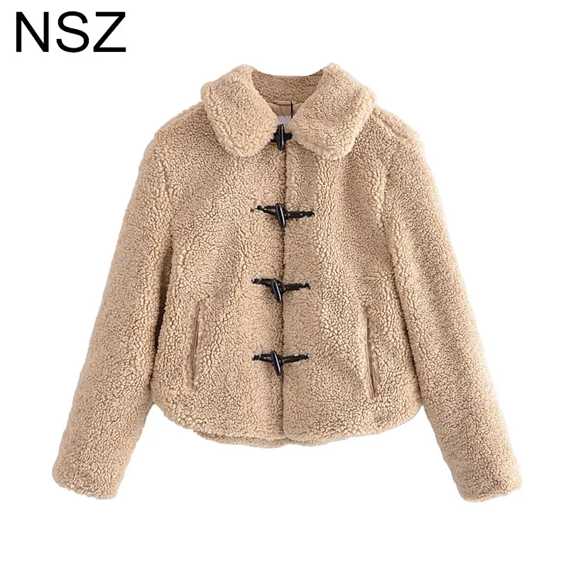 

Женская флисовая куртка оверсайз NSZ цвета хаки, зимнее теплое пальто с мишкой Тедди, женское модное пальто из искусственного меха, верхняя о...