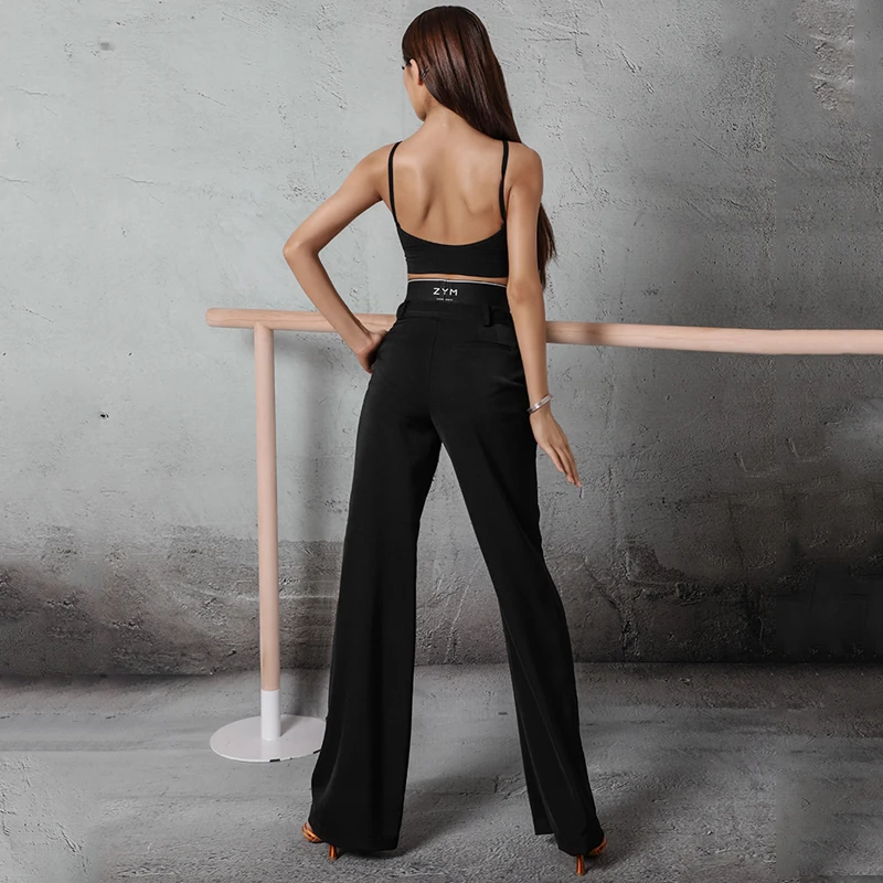 

New Ballroom Latin Dance Pants Women Straight Tube Wide Leg Trousers Modern Cha Cha Tango Flamengo Dance Dress Practice Pant 828