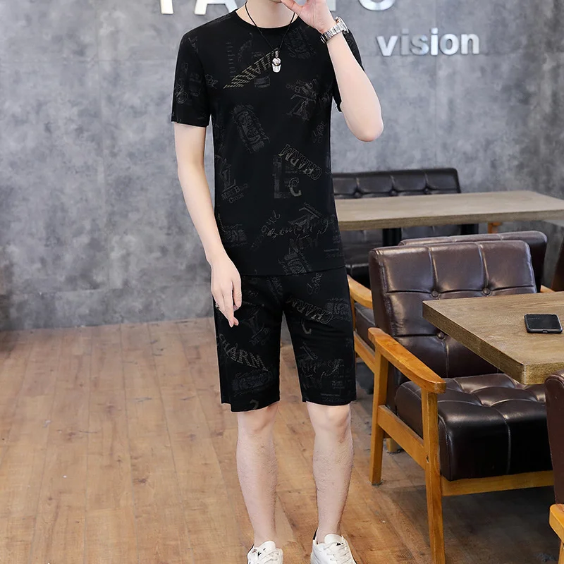 

Мужской костюм из двух предметов, футболка с короткими рукавами и шорты с изображением сгоревших цветов в Корейском стиле, лето 2021