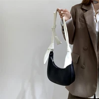 women handbag purse hobos solid color female half moon underarm bag fashion pu leather ladies wide strap shoulder crossbody bags