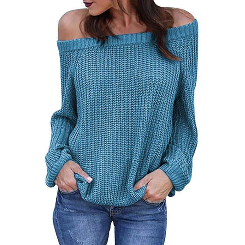 

Pop 1 Pcs Women Lady Top Sweater Knitting Long Sleeve Solid Color Fashion Off Shoulder Pop 88
