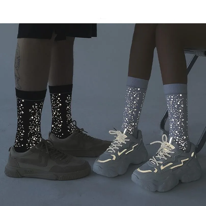 Summer Cool Glitter Socks Reflected Crew Sock Women Men Bright Shining Print Sport Socks Dots Printed Reflective Ankle Socks