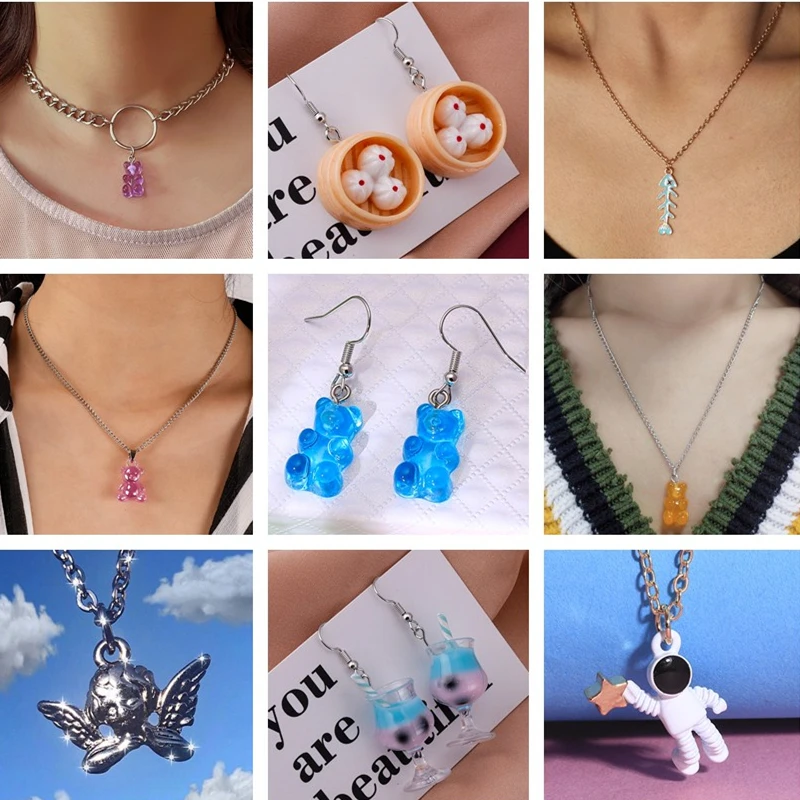 

Cute DIY Jewelry Gummy Mini Bear Chain Necklaces Female Cartoon Astronaut Butterfly Pendants Necklaces for Women Flowers Charms