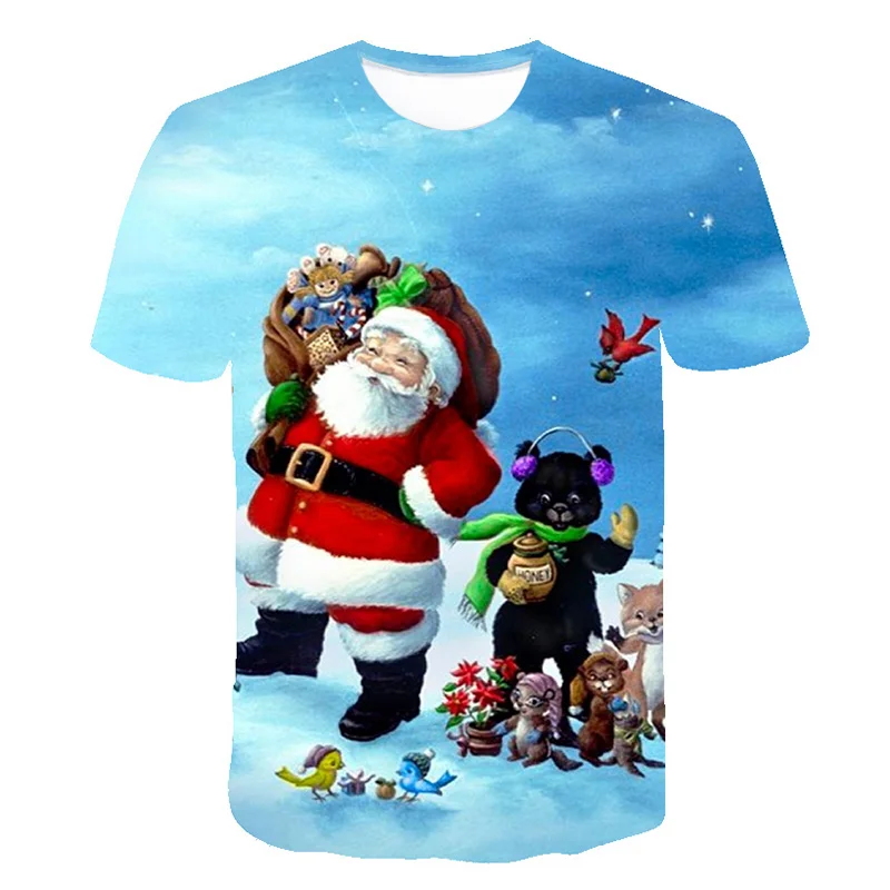 Новинка 2020 летняя Рождественская футболка с 3D принтом Мужская Санта-Клаусом