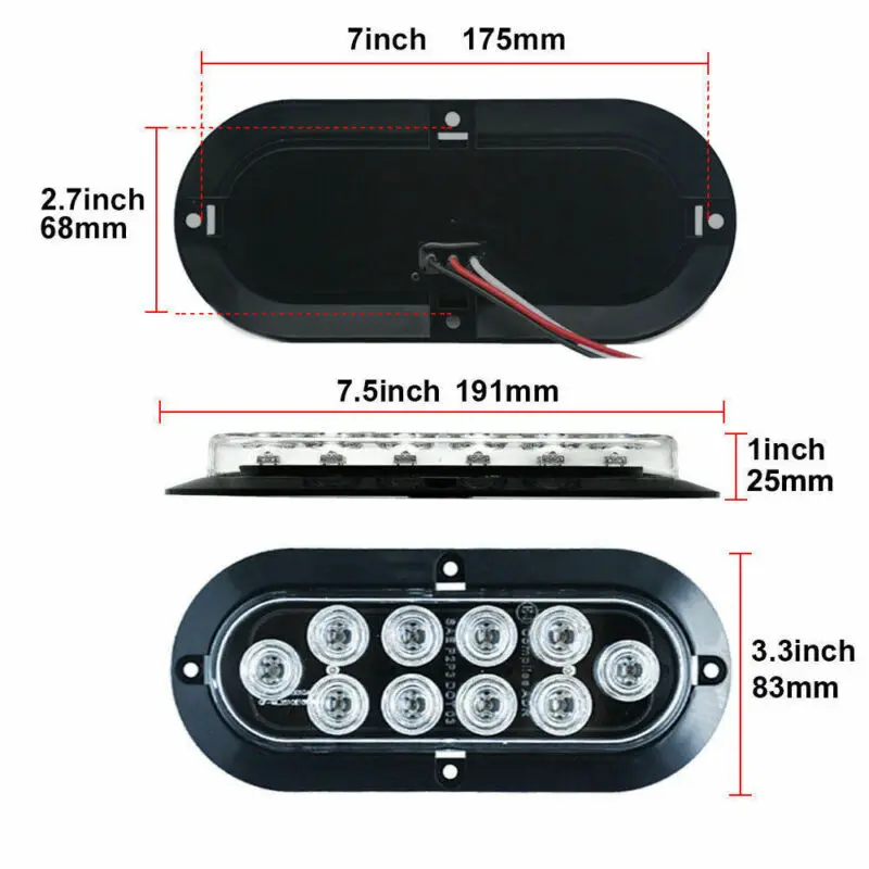 

6\" Automotive LED Tail Lights 4 Red + 2 White Stop Tail Light Backup Reverse