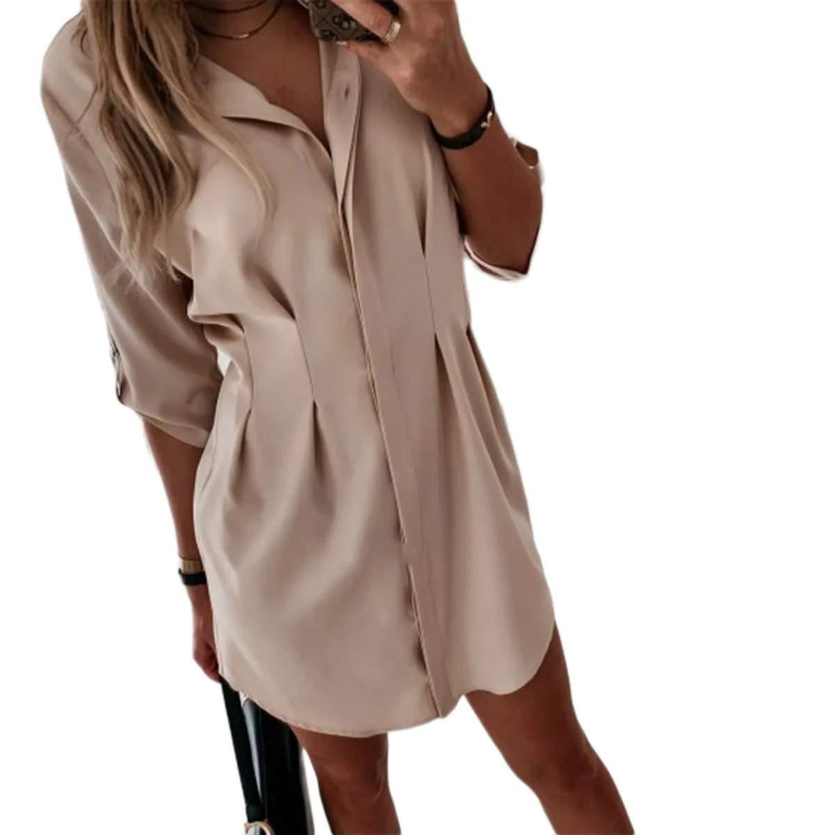 

2020 Autumn Women's Irregular Shirt Summer Fashion Casual Wild Solid Color Flip Sleeve Button Turn-down Collar Blouse
