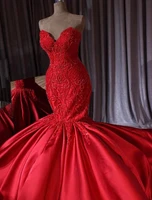 luxury dubai red beaded mermaid wedding dresses 2021 lace trumpet bridal gowns royal train sweetheart robe de mariee
