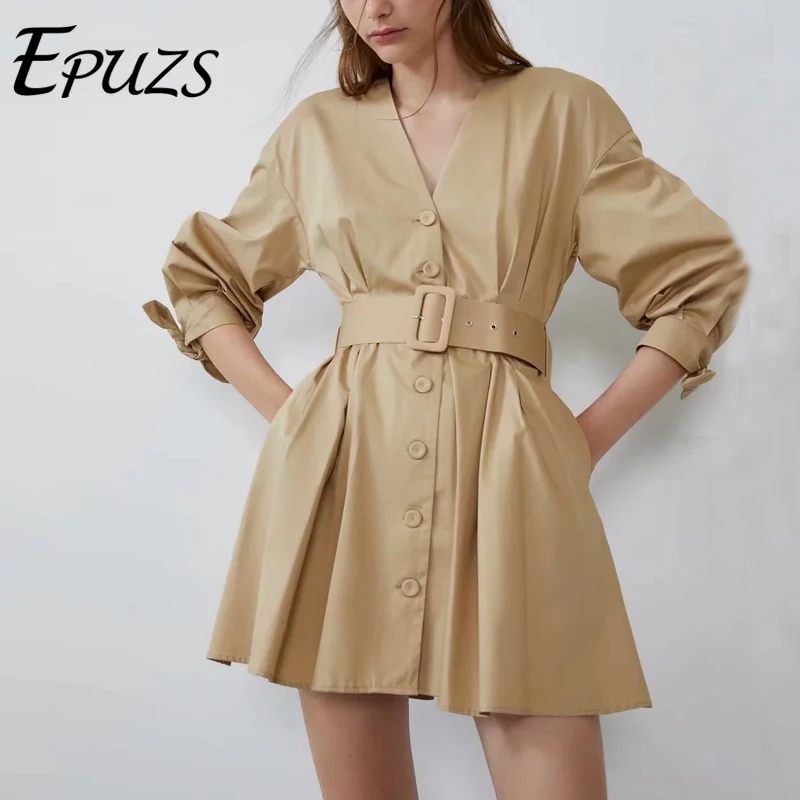 Сексуальное офисное платье с v-образным вырезом мини-платье цвета хаки женское
