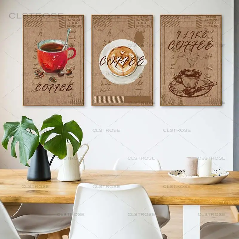 

Coffee Dessert Canvas Painting Nordic Vintage Wall Art Poster Abstract Cafe Decoration Pictures Modern Kitchen Home Decor