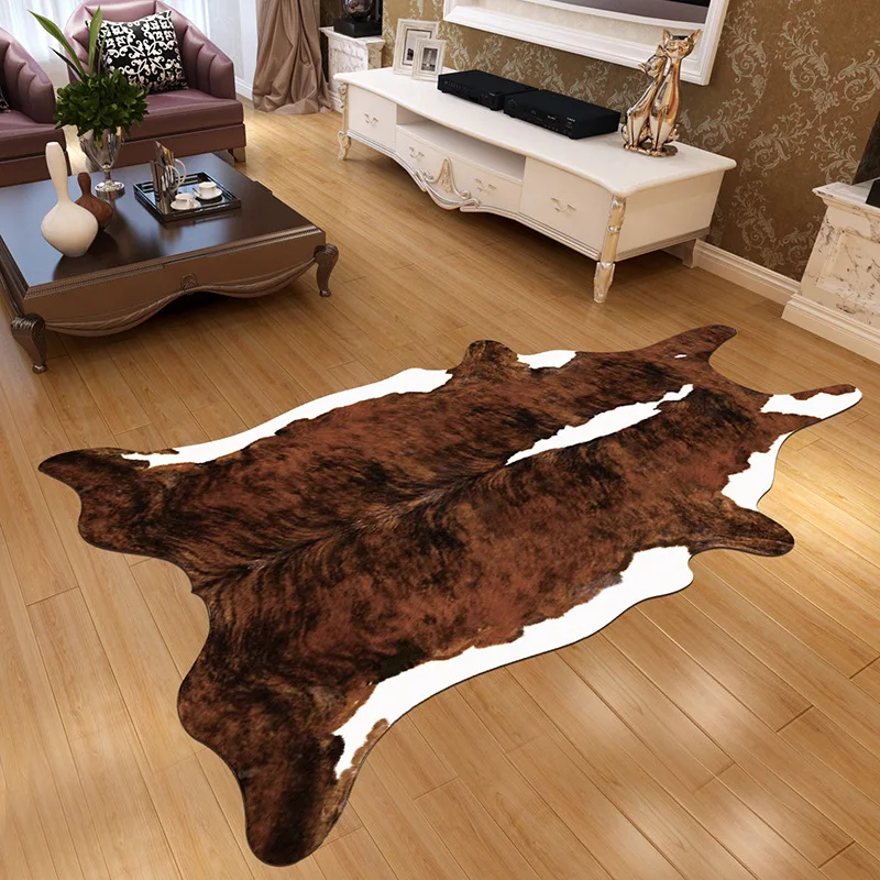 Alfombra de imitaci&oacute;n de piel de Animal para el hogar, tapete antideslizante de &aacute;rea a rayas de cebra y vaca, para sala de estar y dormitorio, 2020-4