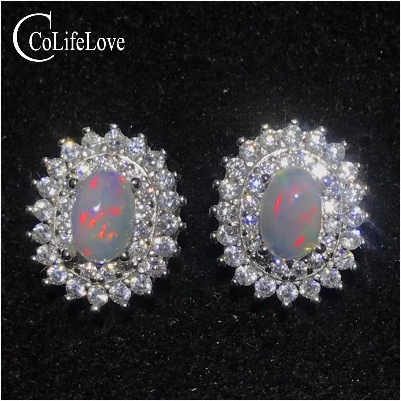 Опаловые серьги гвоздики для свадьбы из серебра 925 пробы 4 мм * 6