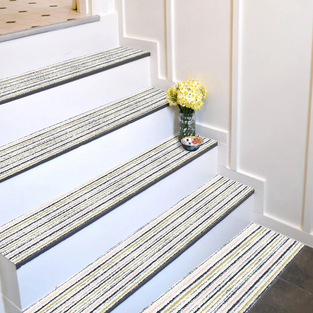Нескользящие наклейки для лестниц цветные полосатые ступеньки напольные