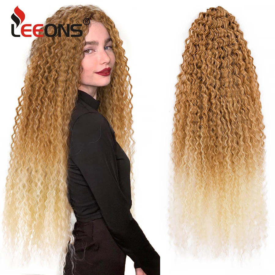 

Leeons 28-дюймовые афро кудри синтетические волосы кроше Омбре блонд кудрявые вьющиеся волосы для плетения синтетические волосы для женщин