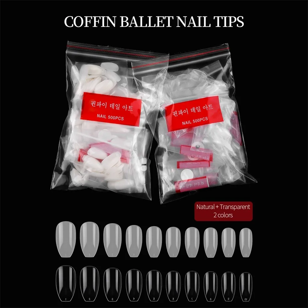 Натуральная прозрачная лента для наращивания ногтей с 500 накладками на половину