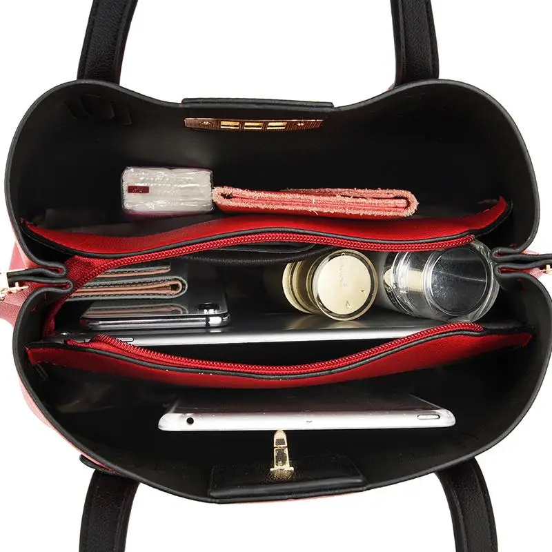 

3 Pockets Large Capacity Casual Totes Bag Soft Leather Shoulder Bags for Women 2021 Fashion Female Contrast Color Crossbody Bag