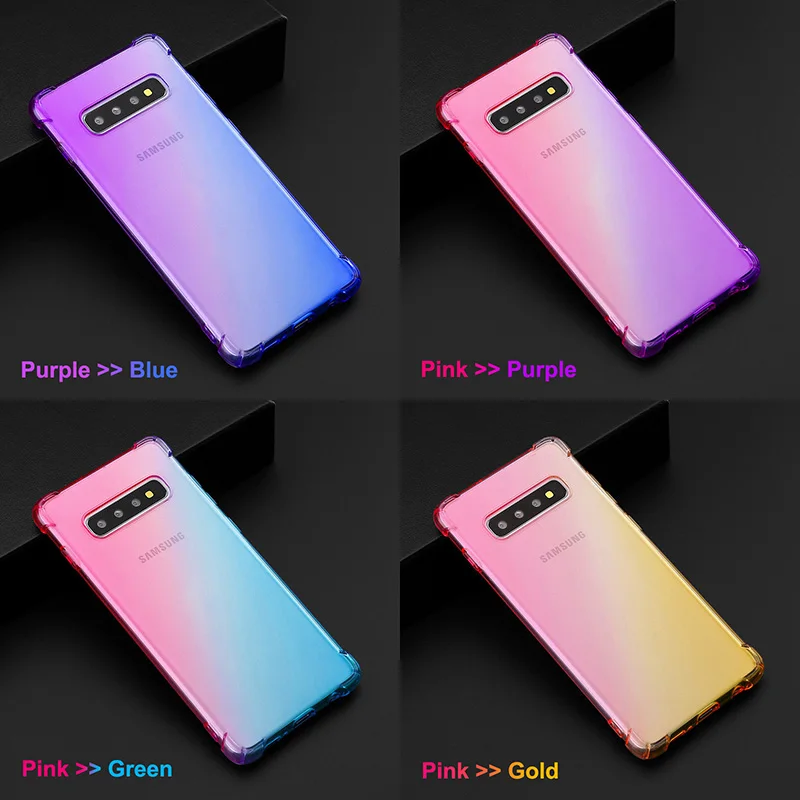 Для Samsung Galaxy S10 Plus S9 S8 Note8 Note9 ударопрочный 4 угла Двойной градиент цвета мягкий ТПУ