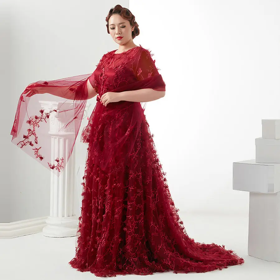 3D платье с цветочным рисунком De Soiree вечерние платья T398 2019 размера плюс бордовые