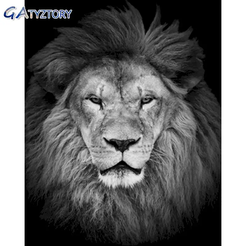 

GATYZTORY DIY Painting by numbers kids Lion head paint by numbers for adult picture frames wall photo frame 40x50cm