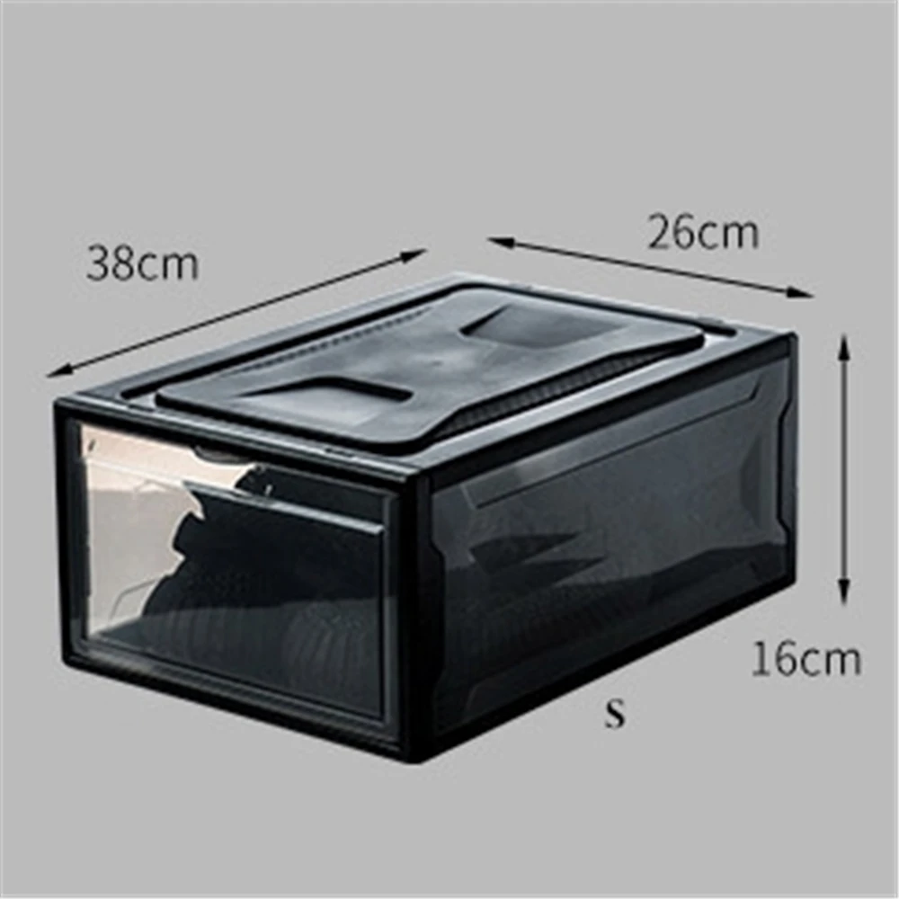 Front open S Black Штабелируемый толстый прозрачный Обувной Ящик складывающийся флип сборочный ящик для хранения обуви пыленепроницаемый водонепроницаемый пластиковый шкаф для обуви - Цвет: Front open S Black
