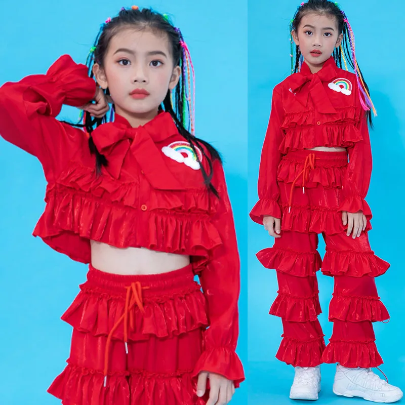 

Hip Hop Dance Costumes Kids Red Cheerleading Street Dancing Performance Wear Stage Outfit Girls Jazz Festival Clothing DNV12214