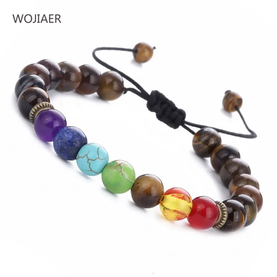 

WOJIAER 8mm Natural Stone Black String Braided Adjustable Bracelets for Men Meditation Reiki 7 Chakra Energy Jewelry ZBM067