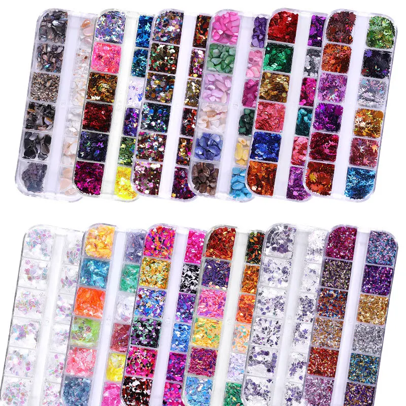 

12 cells/set Butterfly Nail Glitter Silver Flakes Laser Sequins Sparkly Micro Glitter Slice Nail Thin Paillette Decoration